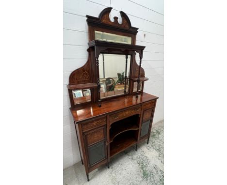 A Victorian mirror back chiffonier inlaid to top and base (H200cm W122cm D34cm)