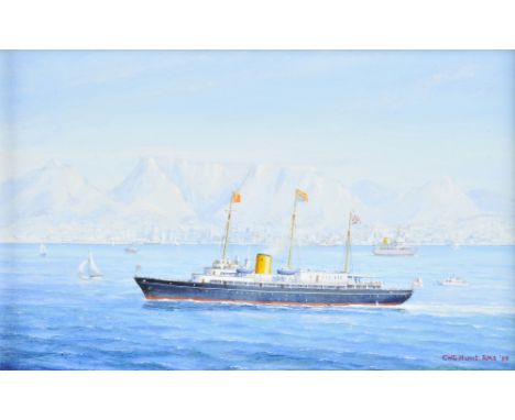 *@Hunt (Geoff, died 2008). HMS 'Britannia', off Table Mountain, 1999, acrylic on board, signed and dated lower left, 8.5 x 12