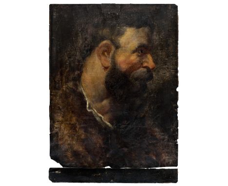 *Flemish School. Head of a bearded male figure in profile, looking right, circa 1650-1675,  oil on heavy paper, impressed wit