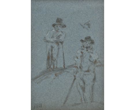 *Constable (John, 1776-1837). Study of Two Standing Figures, 1811,  black charcoal on blue paper, heightened with white chalk