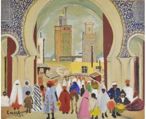 *Ewart (David Shanks, 1901-1965). View through the the Bab Bou Jeloud (The Blue Gate) leading to the old medina, Fes el Bali,