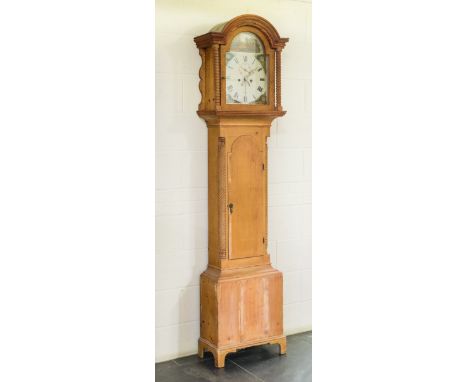 *Clock. Victorian longcase clock,  with painted dial, black roman numerals, brass hands and subsidiary seconds dial, the dial