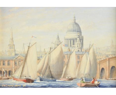 *@Hunt (Geoff, died 2008). The "Cumberland Fleet", 1990, acrylic on board, showing yachts gathering to race on the Thames bel