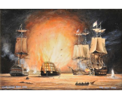 *@Hunt (Geoff, died 2008). The Battle of the Nile - 1798, 1988, acrylic on board, showing a naval engagement between French a