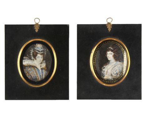 *Miniatures. A pair of oval portraits of Mary Queen of Scots and Jane Shore, late 18th century,  oil on ivory, each a head an