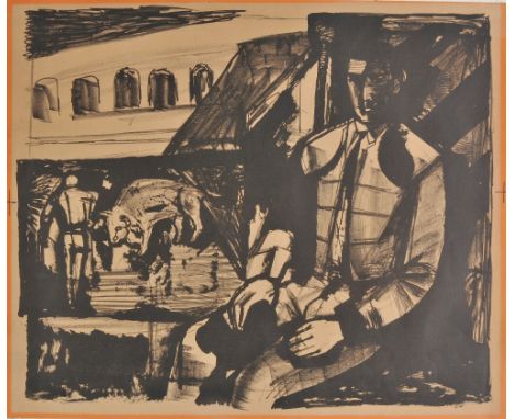 *Minton (John, 1917-1957). Bull-fighter, Spain,  lithograph printed on orange wove paper, colour faded except to outer blank 