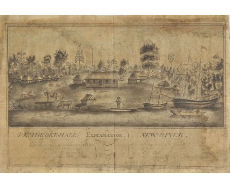 *Belize - New River. View of Pembroke Hall, New River [British Settlement of Belize], circa 1785,  pen & ink on laid paper, w