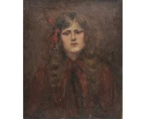 *McGregor (Sara, died 1919). Girl in a red cape, oil on canvas, half-length portrait of a young girl wearing a red cape with 