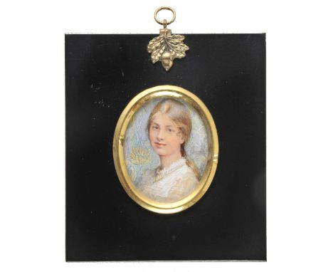 *Miniature. Edwardian girl, early 20th century,  waterolour on ivory, head & shoulders portrait miniature of a pretty young l