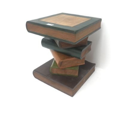  Lamp table in style of leather bound books, W34cm, H41cm, D35cm   - Condition Report 