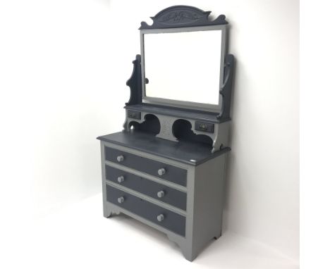 Early 20th century dressing chest, raised mirror back, two trinket drawer above three drawers, painted finish, W107cm, H188cm