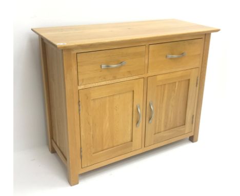  Light oak sideboard, two drawers above two cupboards, W98cm, H77cm, D43cm   - Condition Report 