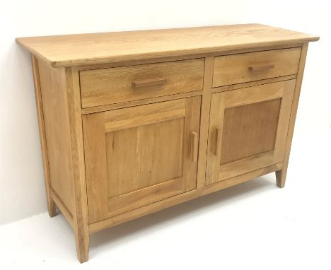  Light oak sideboard/dresser, two drawers above two cupboards, stile end supports, W125cm, H80cm, D43cm   - Condition Report 