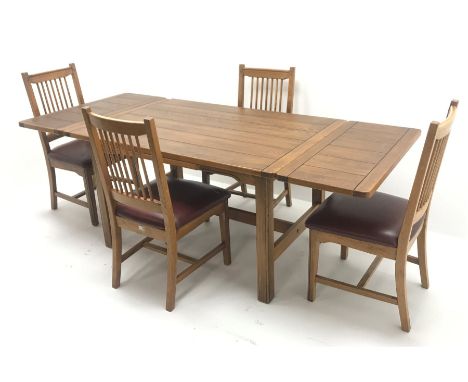  Sherry Furniture - light oak drawer leaf extending table (90cm x 134cm (closed) - 212cm (extended) H76cm) and set four dinin