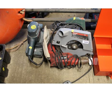 A Bosch sander, Bosch circular saw and a Kango electric drill