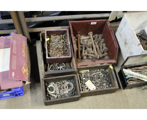 Five various boxes of tools, bolts, screws etc