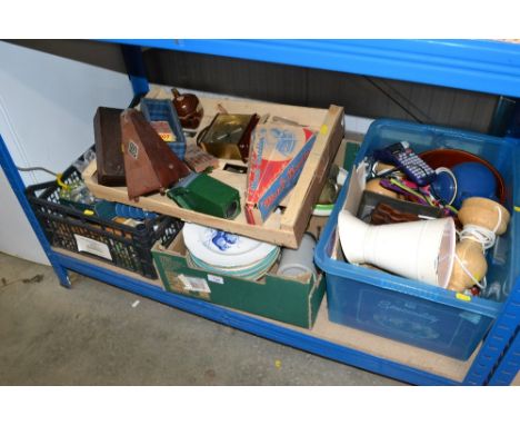Four boxes containing various glass, china, sundry items, glass marbles a metronome etc. 