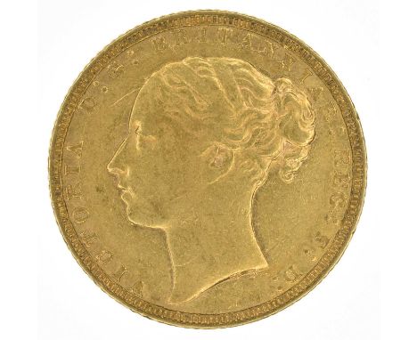 Queen Victoria, Sovereign, 1871, First young head l. WW buried in narrow trun. R. St. George and dragon, London Mint, edge mi