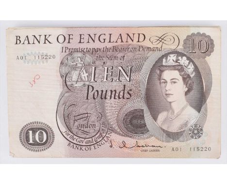 Twenty-eight Series "C" Portrait Issue (February 1964), Ten Pounds banknotes, brown, 150 x 93mm, signature J.Q. Hollom, to in