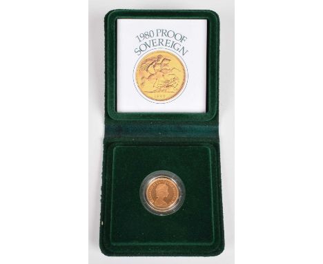 1980 Royal Mint, Proof Sovereign, weight 7.988g, diameter 22.12mm, struck in 22 carat gold, with obverse portrait by Arnold M