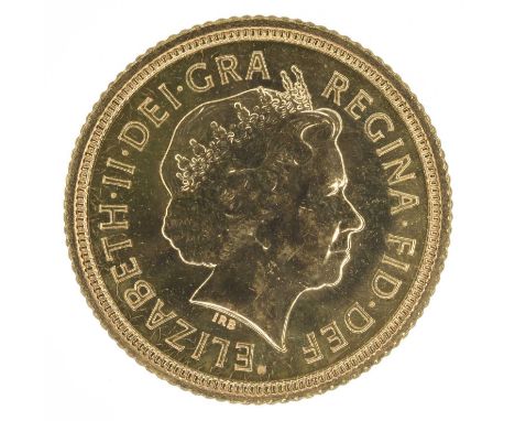 Queen Elizabeth II, Half-Sovereign, 2003, Crowned head r, obverse portrait by Ian Rank-Broadley, R. St. George slaying the dr