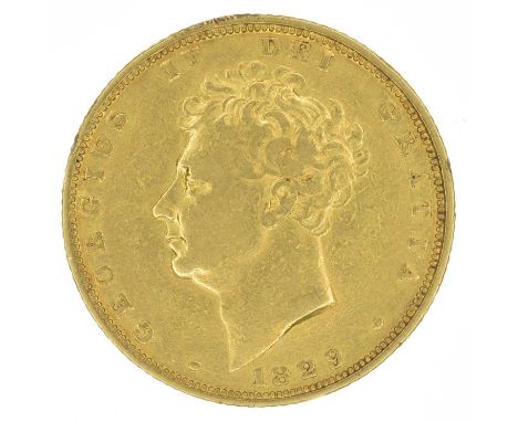 King George IV, Sovereign, 1829, Bare head. date below l. R. Crowned shield, edge milled, gold, weight 7.8g, S.3801, F.
