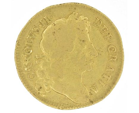 King Charles II, Guinea, 1679, Fourth laureate bust r., rounded trun R. Crowned cruciform shields, edge milled, gold, weight 