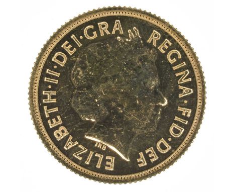 Queen Elizabeth II, Sovereign, 2014, Crowned head r. with obverse portrait by Ian Rank-Broadley, R. St. George slaying the dr