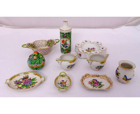 A quantity of Herend porcelain to include vases, bonbon dishes, cream jugs and pin dishes, marks to the bases, tallest 16cm (