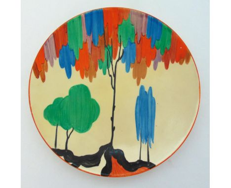 Clarice Cliff Bizarre Latona Tree pottery plate circa 1930, marks to the base, 22.5cm (d)