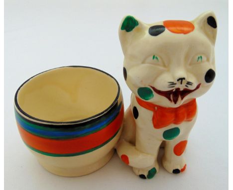 Clarice Cliff Bizarre Laughing Cat pottery pen holder circa 1930, 11.5cm (h) marks to the base