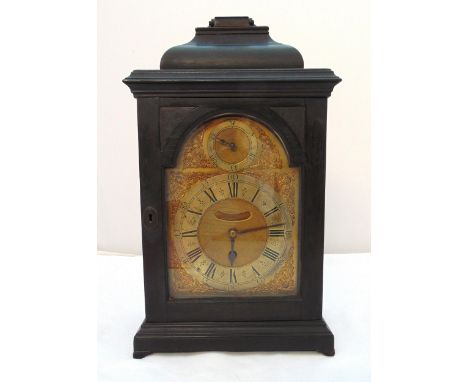 John Austin of Shoreditch 18th century bracket clock, the ebonised case with brass dial Roman numerals and subsidiary seconds