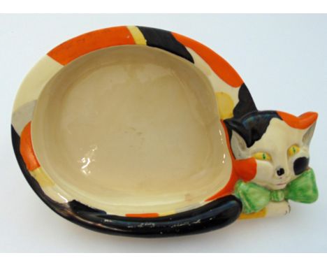 Clarice Cliff Bizarre Laughing Cat shop display pottery nursery bowl circa 1930, 25.5cm (w) marks to the base