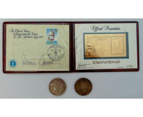 1987 Americas Cup 23 carat Gold Foil Stamp Presentation Folder made in Australia for Philatelic International Limited edition