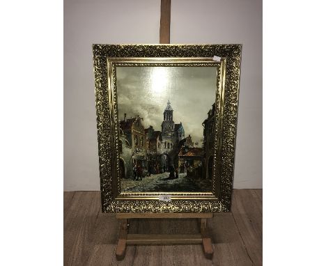 DANIEL SZEBERENYI SZD OIL PAINTING ON PANEL CONTINENTAL STREET SCENE 29CMX39CM