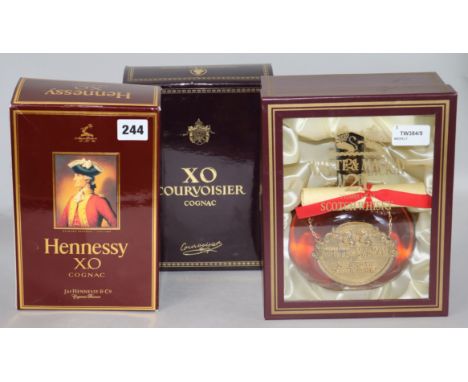 Whyte & Mackay 21 Years Old Scotch Whisky, Hennessy XO Cognac and XO Courvoisier Brandy, (3), each in presentation pack (the 