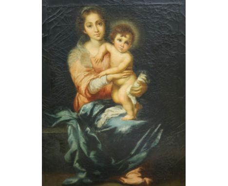 19th century Continental School, oil on canvas, portrait of a Virgin and child, 39 x 29cm