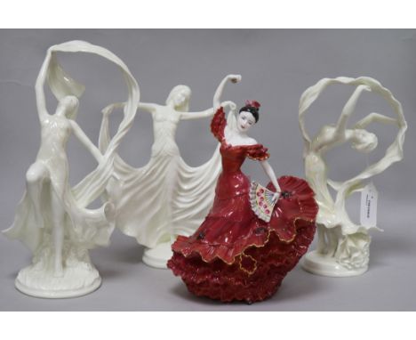 A set of three Royal Worcester 'Spirit of the Dance' figures and a Coalport Flamenco dancer, all limited edition