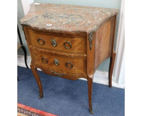 A French marble-topped inlaid mahogany commode W.68cm
