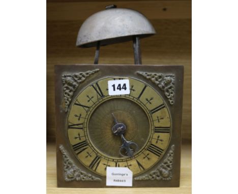 A 17th century style brass dial shelf clock, with single hand height 28cm