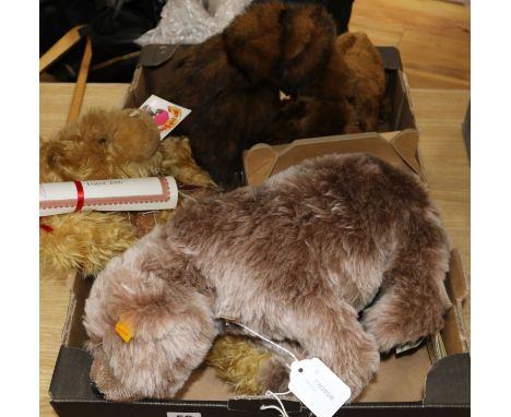 A Steiff standing Grizzly Bear, 069345 and four other bears, including Big Softies Baby Edward, boxed with certificate, Teddi