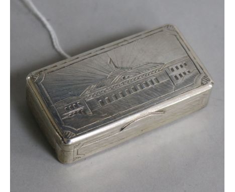 A 19th century Russian 84 zolotnik silver rectangular snuff box, assay master, B.C. 1872, 65mm.