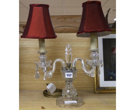 A cut glass twin branch table lamp 28cm