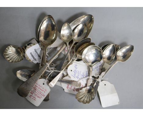 Four silver caddy spoons and sundry flatware