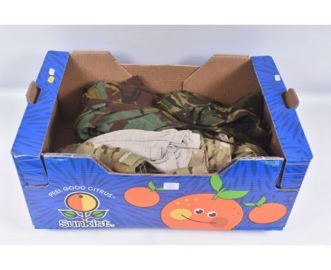 FOUR PIECES OF MILITARY FIELD KIT/COMBAT CLOTHING as follows, a Nylon/metal fittings Field Casualty Stretcher used by UKSF, a