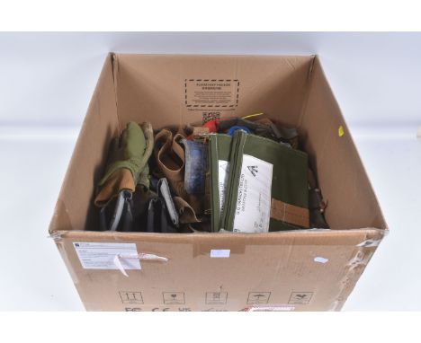LARGE BOX CONTAINING VARIOUS MILITARY KIT AS FOLLOWS, Black leather boots for use with skis, almost new good condition UK 10,