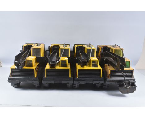 FOUR MIGHTY TONKA TOYS LORRY/TRUCK MOUNTED GRAB CRANES, modern issues with more plastic items, one appears largely complete a