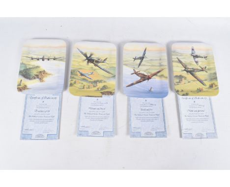 FOUR DAVENPORT POTTERY   BATTLE OF BRITAIN FLIGHT   coloured plates for display complete with Certificates of Authenticity A 