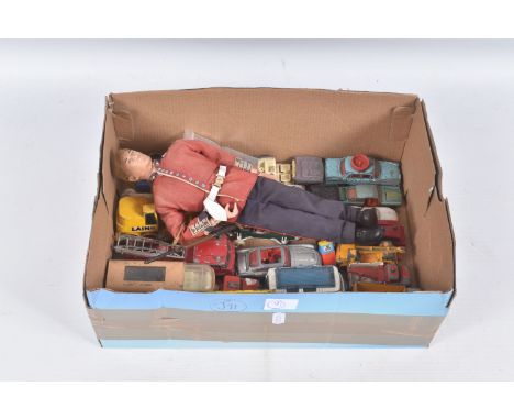 A QUANTITY OF UNBOXED ASSORTED PLAYWORN DIECAST &amp; PLASTIC  VEHICLES, to include Corgi Toys Austin A60 Cambridge Driving S