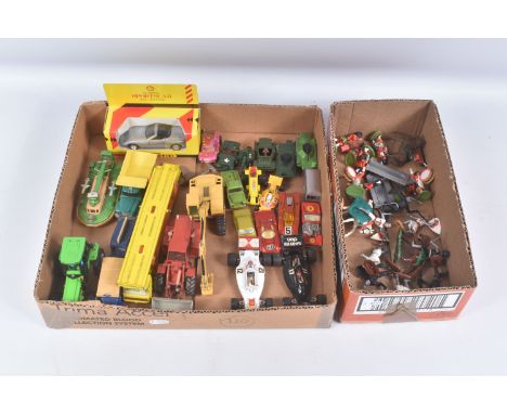 A QUANTITY OF UNBOXED AND ASSORTED PLAYWORN DIECAST VEHICLES, to include Cursor O &amp; K Loading Shovel, No.1173, NZG Ruston